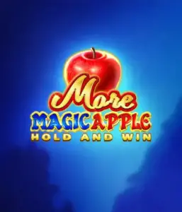 Step into the enchanting world of the More Magic Apple slot game by 3 Oaks Gaming, showcasing a glistening red apple against a vivid blue background. This image conveys the enchanting theme with a touch of mystery. Perfect for lovers of magical themes, the vibrant visuals and enticing design draw players into the game's magical world. 