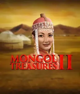 Discover the vibrant heritage of Mongolia with the Mongol Treasures 2 game by Endorphina, highlighting a beautiful Mongolian woman clothed in traditional attire against a pastoral Mongolian steppe backdrop. This image portrays the beauty of Mongolian tradition, offering a unique gaming experience. 