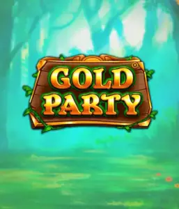 Step into the magical forest of the Gold Party game by Pragmatic Play, featuring a rustically styled wooden sign adorned with golden letters. The backdrop of misty green forest adding a touch of enchantment to the overall ambiance. Great for players who love magical and nature-inspired games, promising a captivating escape. 